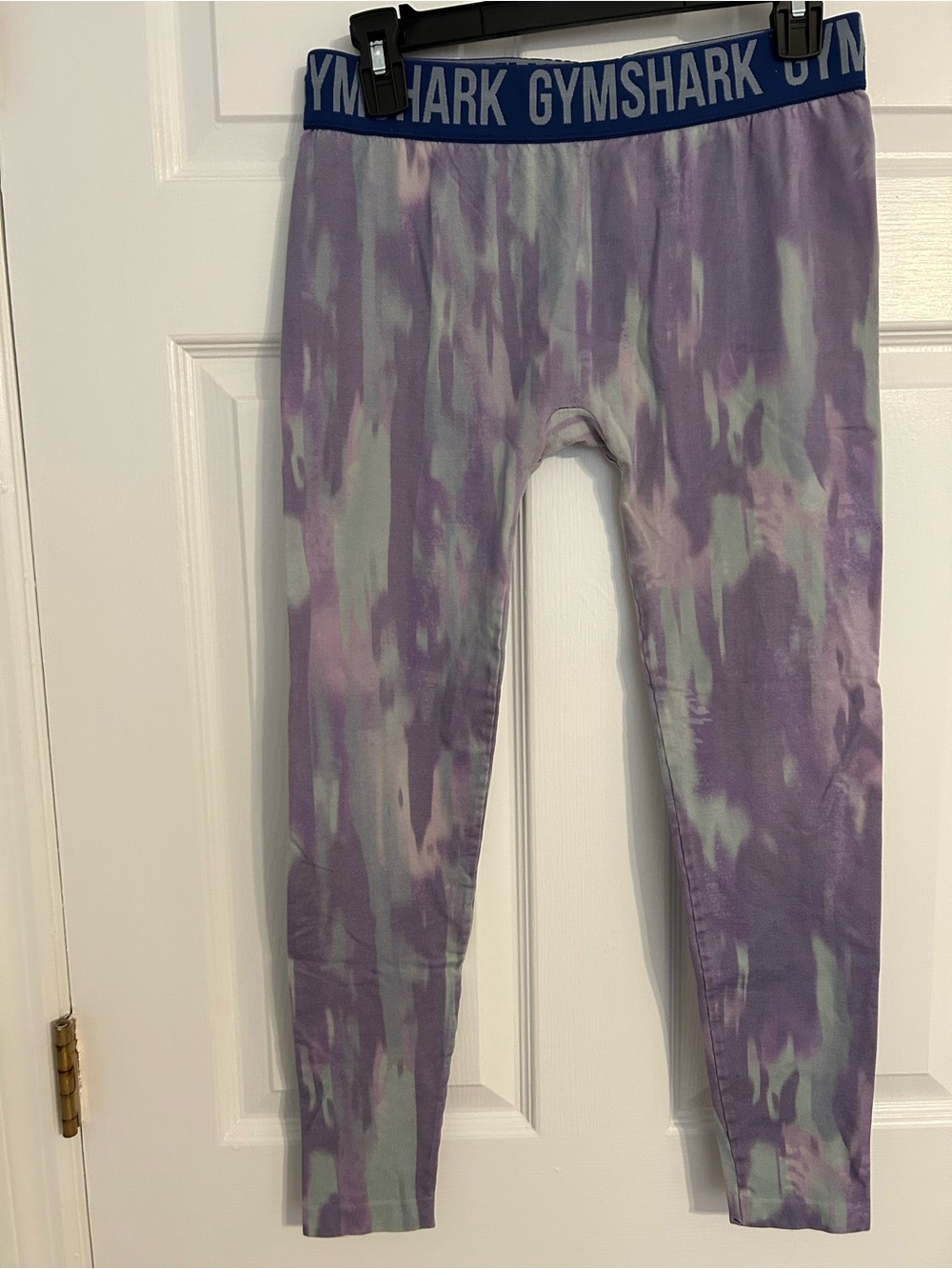 Gymshark Purple Tie-Dye Leggings with Blue Logo Waistband